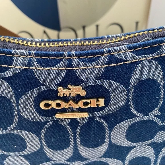 Coach Dark Blue Monogram Wristlet